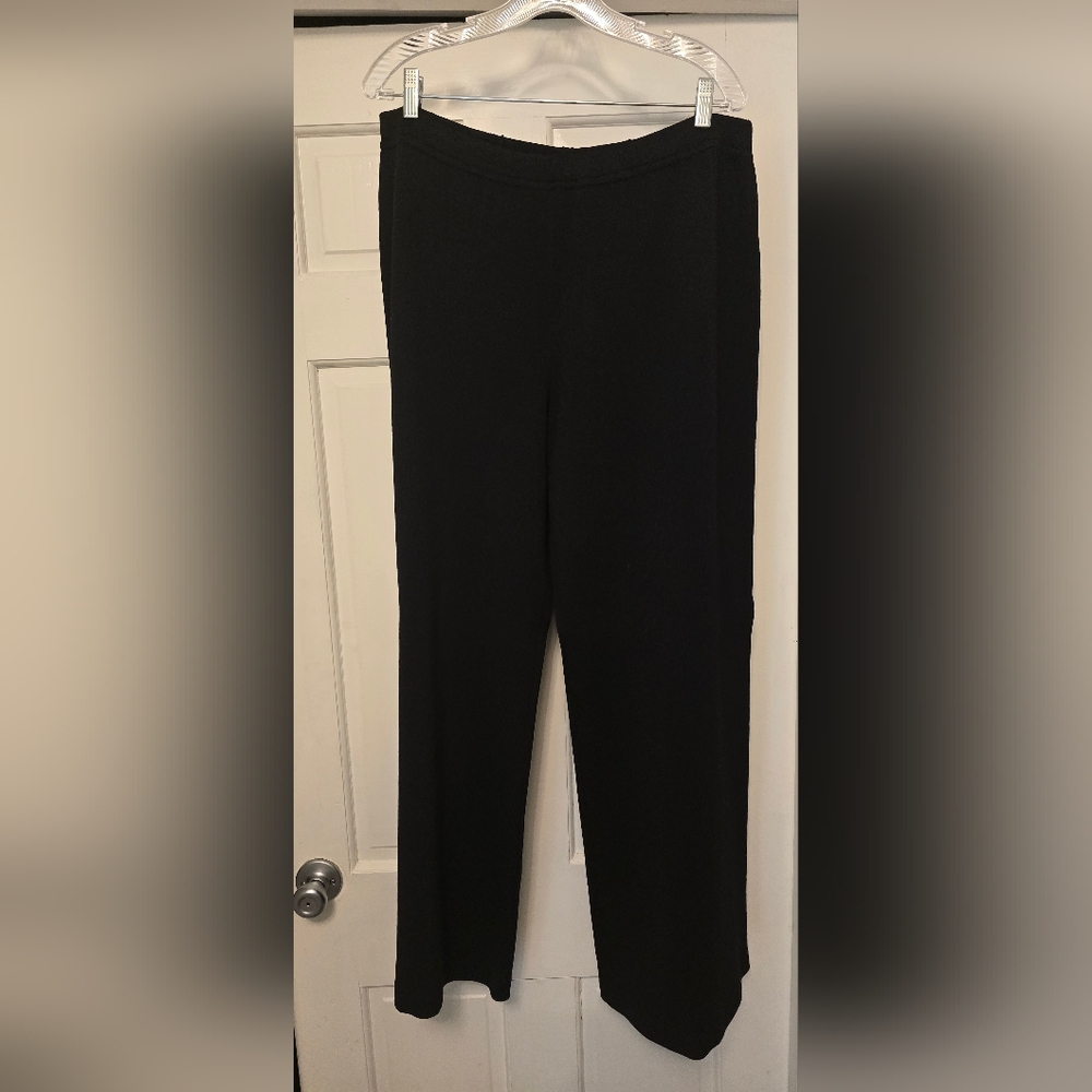 Saint John Evening Black Knit wide leg pants w/sheer design at the bottom sz 14